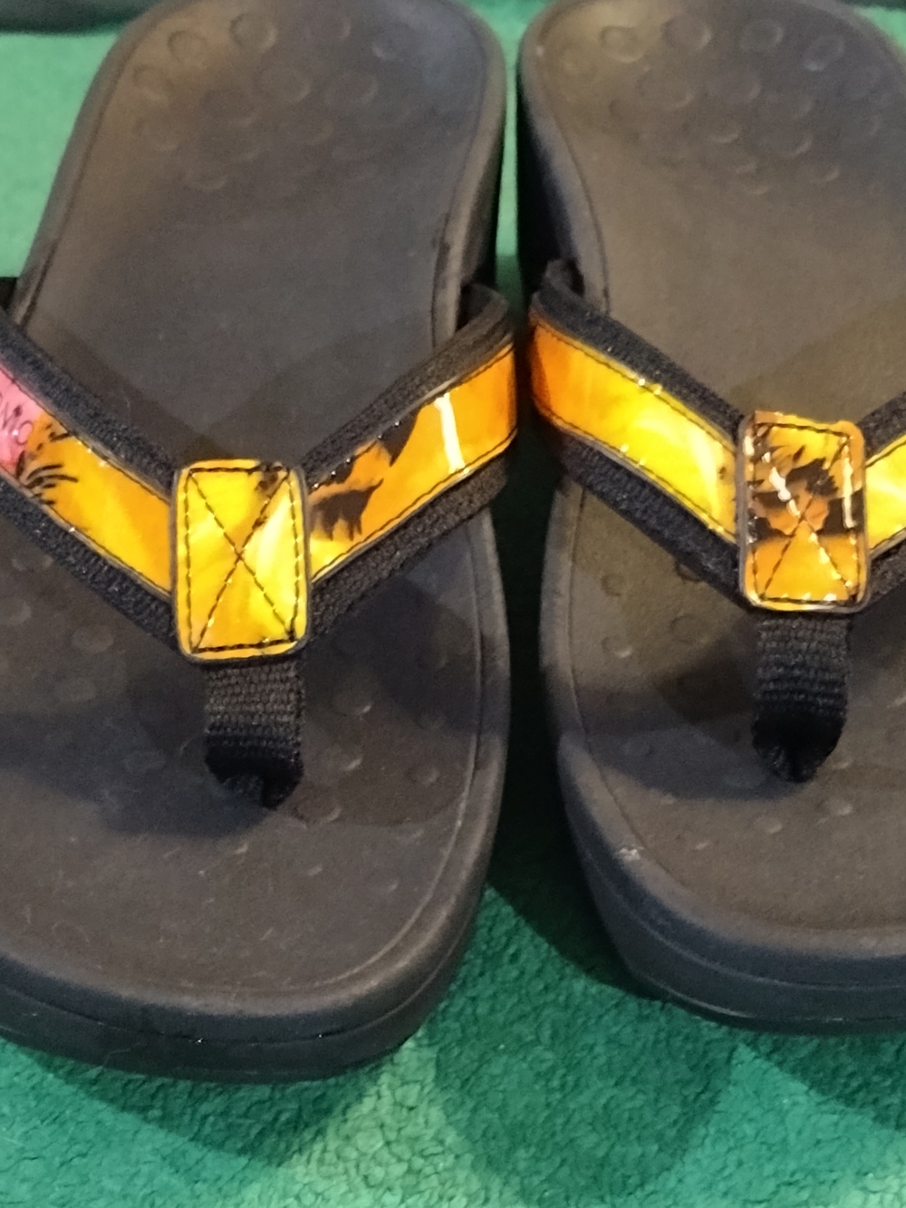 Vionic Women's Black Flip Flop Sandals with Yellow-Orange Accent - Picture 12 of 12